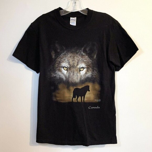 M & O Knits Small Wolf Graphic T Shirt Black Southwest Canada - Picture 2 of 8
